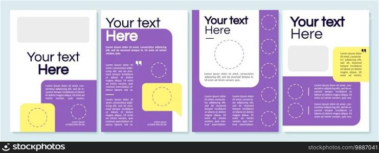 Customizable purple brochure template in modern design. Square sections. Flyer, booklet, leaflet print, cover design with text space. Vector layouts for magazines, annual reports, advertising posters. Customizable purple brochure template in modern design