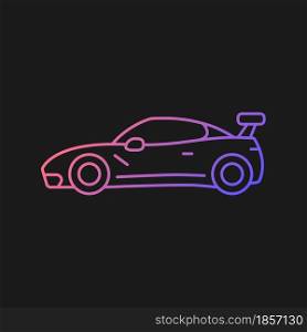 Customized sports car gradient vector icon for dark theme. Designing vehicle for street racing. Upgrading performance. Thin line color symbol. Modern style pictogram. Vector isolated outline drawing. Customized sports car gradient vector icon for dark theme