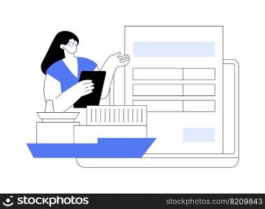 Customs clearance abstract concept vector illustration. Customs duties, import expert, licensed customs broker, freight declaration, vessel container, online tax payment abstract metaphor.. Customs clearance abstract concept vector illustration.