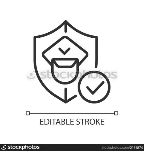 Customs officer linear icon. Borders control and enforcement. Thin line customizable illustration. Contour symbol. Vector isolated outline drawing. Editable stroke. Pixel perfect. Arial font used. Customs officer linear icon