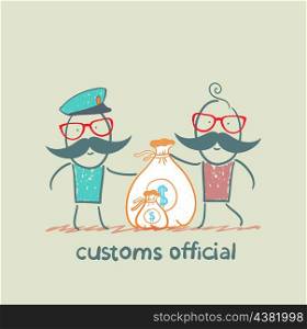 customs officer takes money from the man