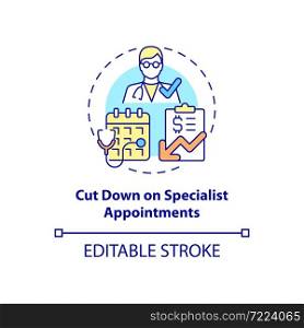Cut down on specialist appointments concept icon. Annual checkup abstract idea thin line illustration. Visit physician instead of specialist. Vector isolated outline color drawing. Editable stroke. Cut down on specialist appointments concept icon