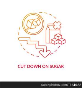 Cut down on sugar concept icon. Decrease amoun of sugar during day. Health problems treatment. Not eating sweets abstract idea thin line illustration. Vector isolated outline color drawing. Cut down on sugar concept icon