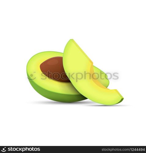 Cut half avocado with pit and slice avocado realistic isometric