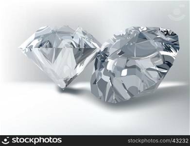 Cut of gemstones. two round luxury diamond