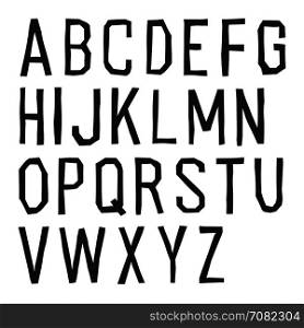 Cut off alphabet. Black letters on white background. Elementary hand drawn font.