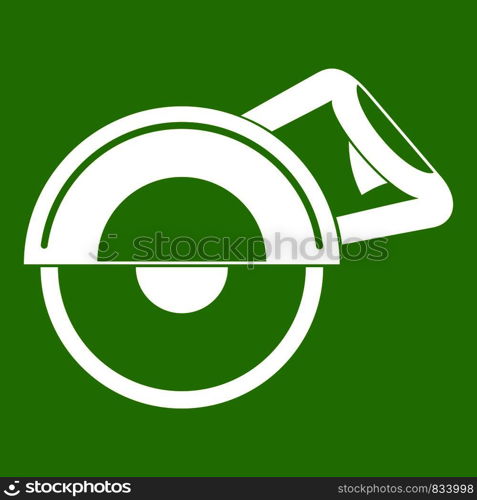 Cut off machine icon white isolated on green background. Vector illustration. Cut off machine icon green