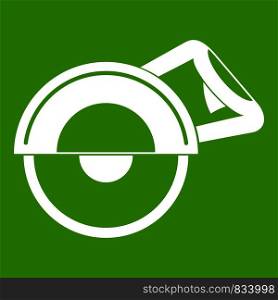 Cut off machine icon white isolated on green background. Vector illustration. Cut off machine icon green