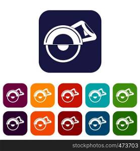 Cut off machine icons set vector illustration in flat style In colors red, blue, green and other. Cut off machine icons set flat