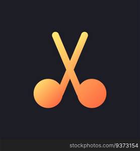 Cut orange solid gradient ui icon for dark theme. Scissors sign. Modify content. Divide footage file. Filled pixel perfect symbol on black space. Modern glyph pictogram for web. Isolated vector image. Cut orange solid gradient ui icon for dark theme