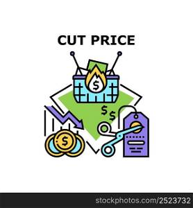 Cut Price Coupon Vector Icon Concept. Cut Price Coupon For Purchasing Goods In Market, Internet Store Or Shop Seasonal Discount And Down Rate. Commercial Offer And Sales Color Illustration. Cut Price Coupon Vector Concept Color Illustration