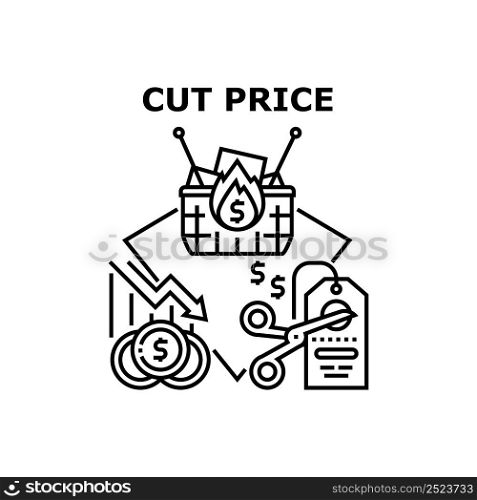 Cut Price Coupon Vector Icon Concept. Cut Price Coupon For Purchasing Goods In Market, Internet Store Or Shop Seasonal Discount And Down Rate. Commercial Offer And Sales Black Illustration. Cut Price Coupon Vector Concept Black Illustration