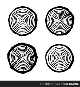 Cut tree trunk. Stump cross section. Concentric circular pattern on wood. Logger and Woodworking Industry Icon. Cut tree trunk. Stump cross section