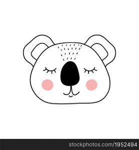 Cute adorable koala in doodle style on white background.