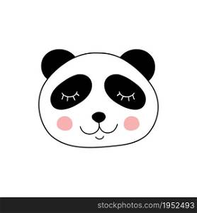 Cute adorable panda in doodle style on white background.