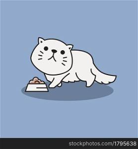 Cute Adorable Persian Cat Kitten Eating Food Cartoon Illustration
