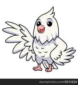 Cute albino cockatiel bird cartoon waving hand