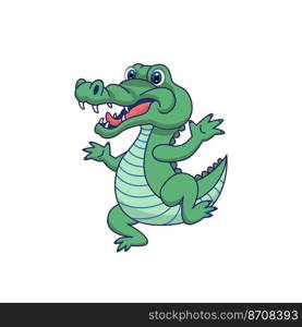 Cute Alligator or Crocodile in cartoon style isolated on white background vector illustration 