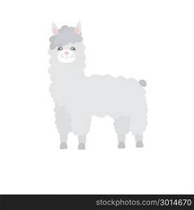 cute alpaca. Vector illustration of cute grey alpaca on white background. Baby Lama illustration can be used for greeting card, child clothing, t shirt design