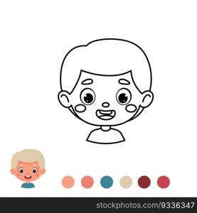 Cute and funny coloring page outline of a cartoon boy. Coloring book for kids. Educational activity for preschool years kids and toddlers. Vector stock illustration.