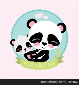Cute and funny panda with little baby panda,cartoon vector illustration. Cute and funny panda with little baby panda