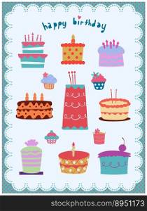 Cute and sweet cakes set vector image