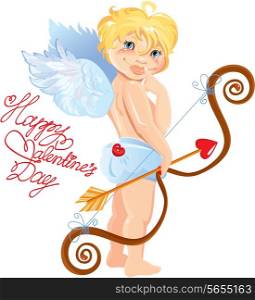 Cute angel with arrows and bow. Valentines Day card design.
