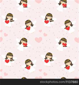 Cute angle and heart seamless pattern. Sweet Valentine concept.