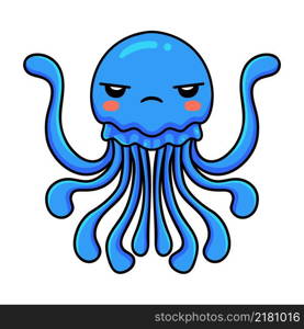 Cute angry blue jellyfish cartoon