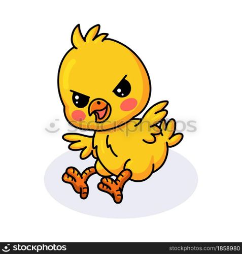 Cute angry little yellow chick cartoon