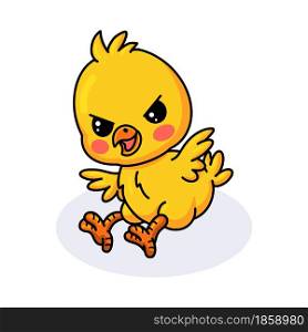 Cute angry little yellow chick cartoon