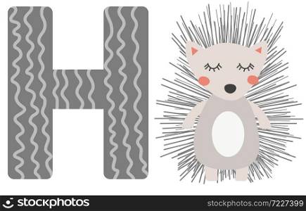 Cute animal alphabet for ABC book. illustration of cartoon. H letter for the hedgehog.. illustration of isolated animal alphabet.