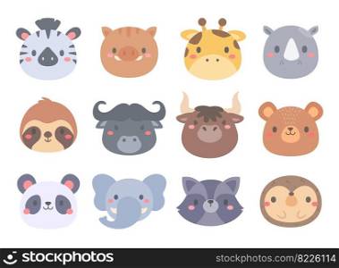 cute animal cartoon face in the zoo Children&rsquo;s card decoration elements