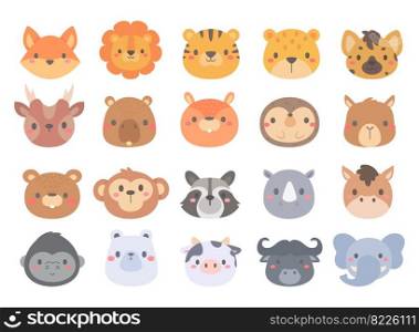 cute animal cartoon face in the zoo Children’s card decoration elements