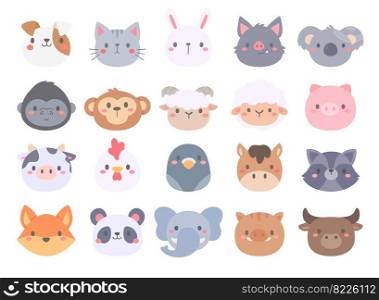 cute animal cartoon face in the zoo Children’s card decoration elements