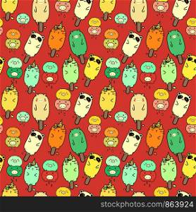 Cute animal ice cream seamless pattern background. Vector illustration for gift wrap design.