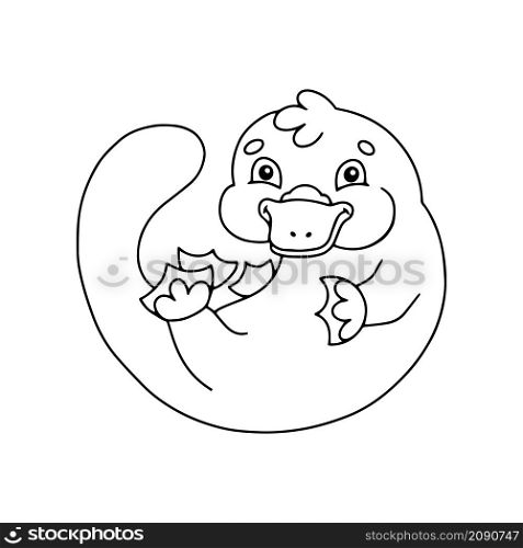 Cute animal platypus. Coloring book page for kids. Cartoon style. Vector illustration isolated on white background.