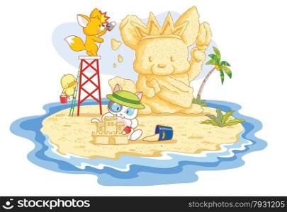 cute animals are playing sand on the beach