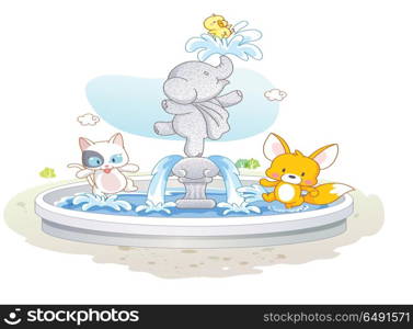 cute animals cartoon playing water
