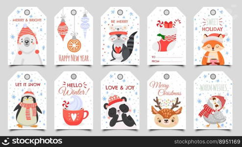 Cute animals christmas tags holiday gift tag vector ima≥