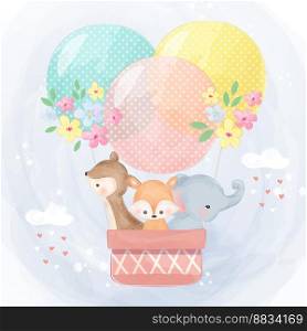 Cute animals flying with balloons vector image