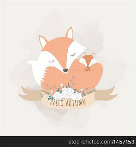 Cute animals for Mother's Day. Foxes mom and baby.