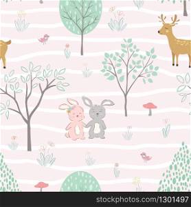 Cute animals happy on springtime seamless pattern,for decorative,kid product,fashion,fabric,wallpaper and all print,vector illustration