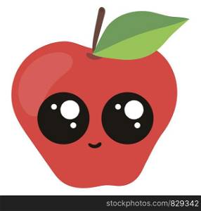 Cute apple with big eyes, illustration, vector on white background.
