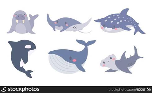 Cute aquatic creatures in the ocean. elements for children