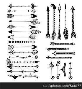 Cute arrows, hand drawn doodles set. Tribal, ethnic, hipster arrows sketch collection for design decoration. Cute arrows, hand drawn doodles set. Tribal, ethnic, hipster arrows sketch collection for design
