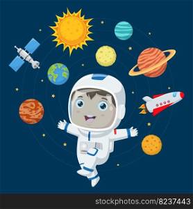 Cute astronaut cartoon in the outer space