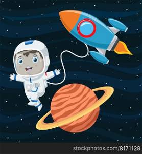 Cute astronaut cartoon in the outerspace