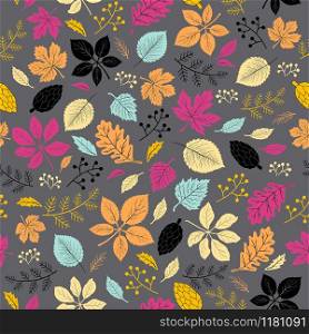 Cute autumn leaves seamless pattern on dark gray background,for decorative,apparel,fashion,fabric,textile,print or wallpaper,vector illustration