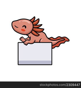 Cute axolotl cartoon with blank sign